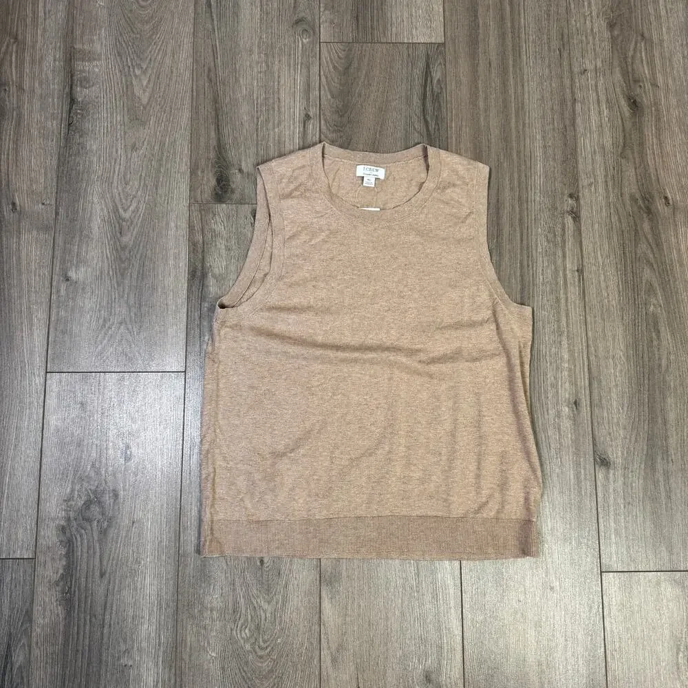 J.Crew Shell Sweater Tank Womens XL Heather Mushroom Sleeveless Knit Crew Neck